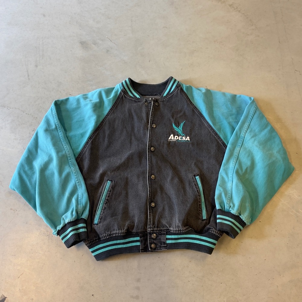 Vintage International Denim Adesa Auctions Varsity Jacket Gray Teal Mens XL